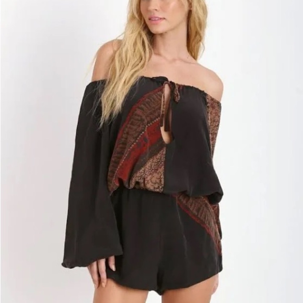 Stone Cold Fox Phoenix 100% Silk Black & Red Romper, Size M